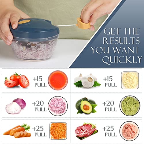 Image of Ourokhome Manual Food Processor Vegetable Chopper, Portable Hand Pull String Garlic Mincer Onion Cutter for Veggies, Ginger, Fruits, Nuts, Herbs, etc., 500ml, Deep Blue