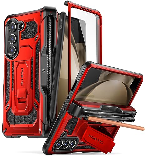 Coque Galaxy Z Fold 5 Poetic Spartan avec porte-stylet S Pen rouge