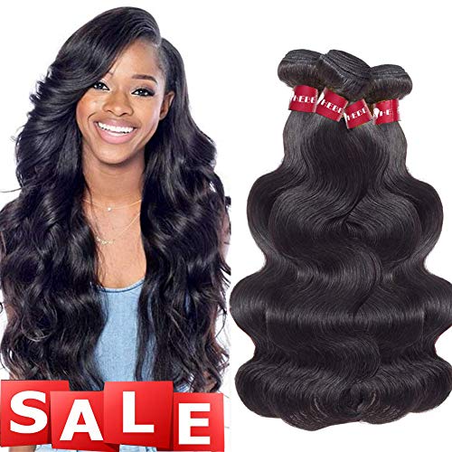 HEBE 10A Peruvian Hair 4 Bundles 16" 18" 20" 22" Virgin Peruvian Body Wave Hair Bundle 100% Unprocessed Human Hair Weave Extensions Natural Black Color