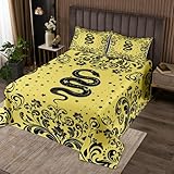 Homewish Gotische Schlange Tagesdecke Schwarzes Gold Halloween Steppdecke 240x260cm Gotische Damask Tier Tagesdecken für Jungen Kinder Mädchen Jugendliche, Halloween Steppdecken