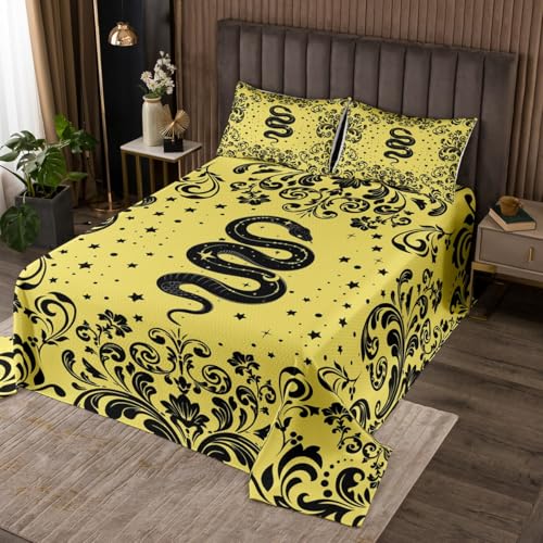 Homewish Gotische Schlange Tagesdecke Schwarzes Gold Halloween Steppdecke 240x260cm Gotische Damask Tier Tagesdecken für Jungen Kinder Mädchen Jugendliche, Halloween Steppdecken