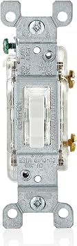 Leviton 15-Amp Toggle LED Illuminated Single-Pole Switch, L1461-2W, White