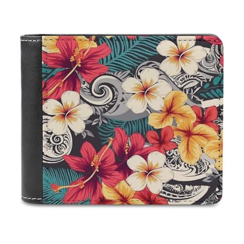 LQPMNK Carteira de couro PU, carteira colorida com estampa havaiana com vários compartimentos, carteira elegante, carteira de negócios, carteira de viagem, carteira dobrável, estilo
