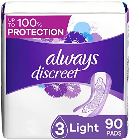 Always Discreet Adult Incontinence & Postpartum Pads for Women, Size 3, Light Absorbency, Regular Length, 30 Count x 3 Packs (90 Count total)
