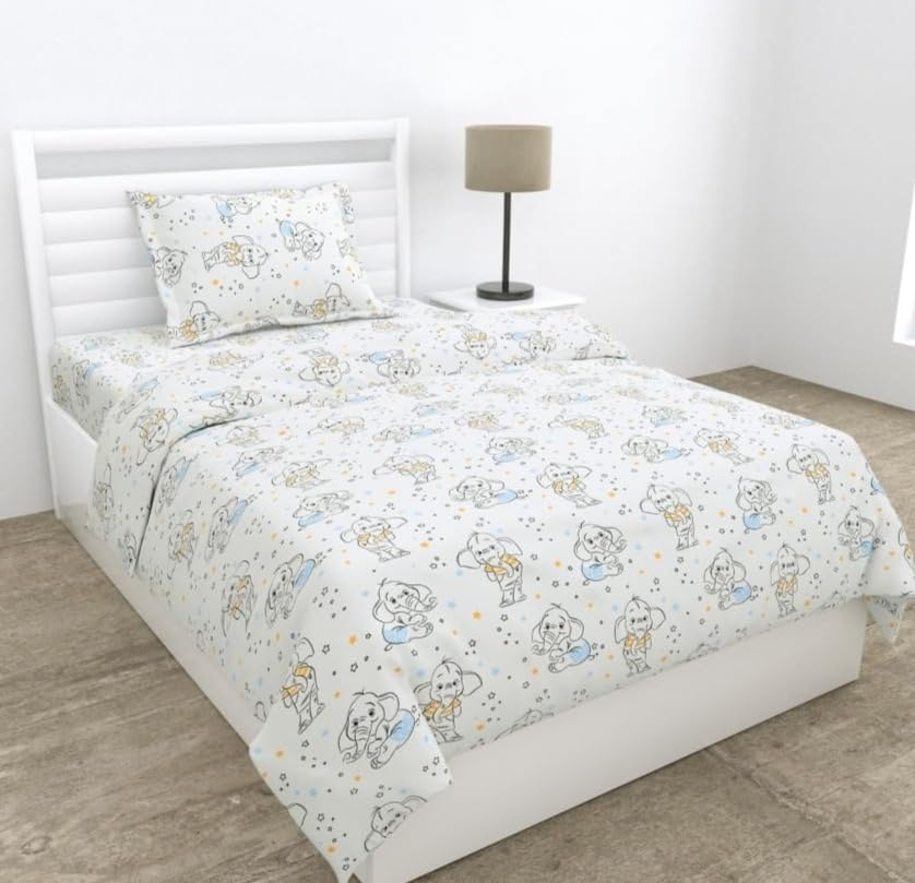 Image of haus & kinder 210 TC Single Bed Sheet Pure Cotton Bedsheets for Single Bed with 1 Pillow Cover, Soft & Breathable Cotton Fabric Savannah Bedsheet,Multicolor
