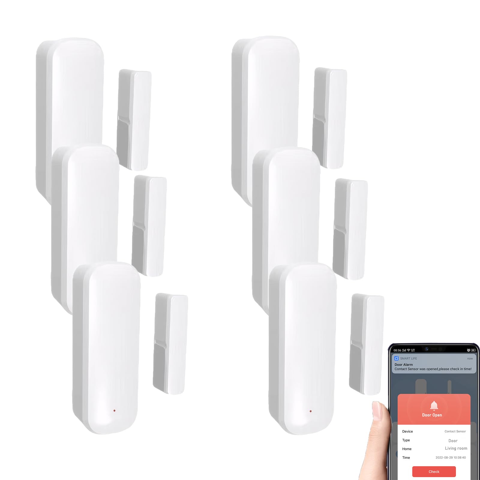 Mengshen WLAN Türsensor Intelligenter Fenster Türsensor Alarm 6 Pack