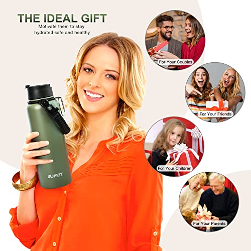 Supkit Stainless Steel Double Wall Insulated Water Bottle,Hot & Cold Drinks Thermoses Flask ,Outdoors,Gym,Hiking & Camping ( Army Green) #TOP5