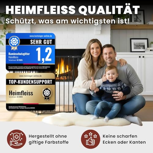 Heimfleiss® Kaminschutzgitter Baby mit Sicherheitsverschluss | Ofenschutzgitter für Kinder & Hunde | Ofengitter Kinderschutz aus Stahl | Verwendbar als Kamingitter, Treppenschutzgitter & Türgitter