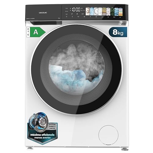 Cecotec Lavadora 8Kg Carga Frontal Bolero DressCode 8970 Direct Drive. Motor Direct Drive, 1400RPM, 11 Programas, PantallaFullColor, Puerta XXL, Función Vapor, Luz Interior, Stop&Go, Blanco