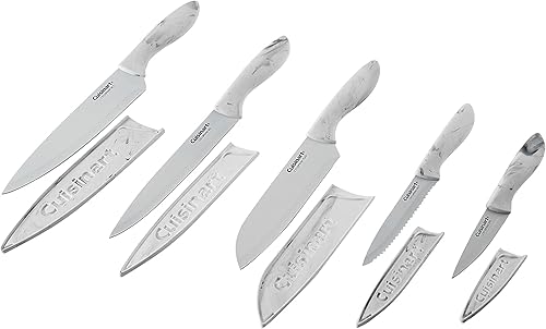 Miniatura 2 de Cuisinart C55-10PWM Juego de cuchillos recubiertos de cerámica con fundas protectoras de hoja (juego de 10 piezas) en mármol sintético