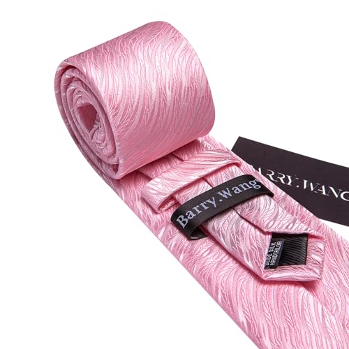 Image of Barry.Wang Designer Men's Tie Sets Striped Silk Woven Solid Wheat Necties Pocket Square Cufflinks Ceremony Business Party