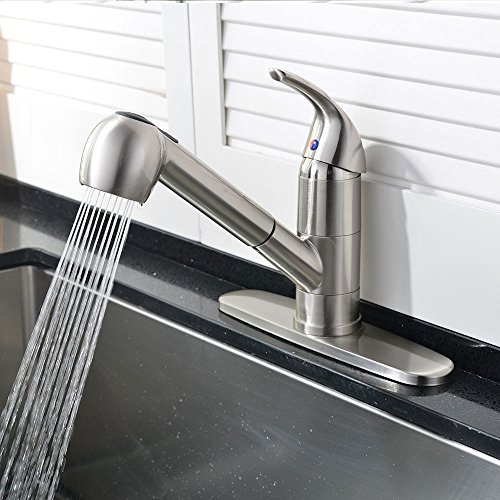 Ufaucet Modern Best Commercial Cen Brushed Nickel Stainless Steel Single Lever Single Handle Pull Out Sprayer Prep Kitchen Sink Faucets,Brushed Nickel Finished