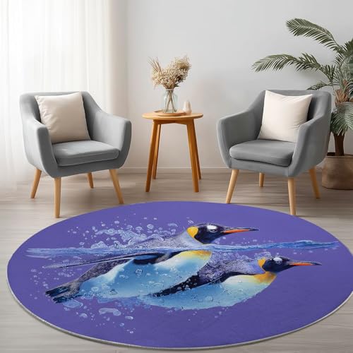 Tapis animal pingouin violet lavable en machine et antidérapant - 3