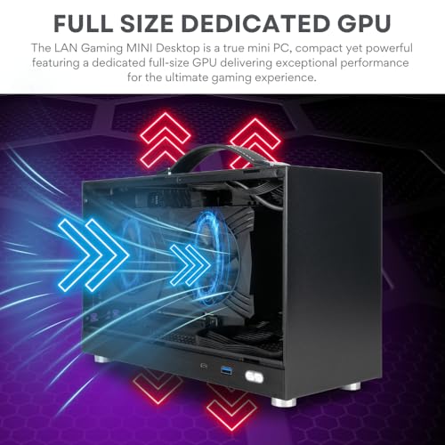 Image of LAN Gamer 8.1L Mini ITX Desktop RTX 5060 Ti 8GB, Intel 20-Core Ultra 7 265KF, 32GB DDR5 RAM, 2TB Gen4 NVMe SSD, SFF PC w /Windows 11 Pro, 3-Year Warranty, RGB Keyboard+Mouse, Internal Wi-Fi 6E (Black)