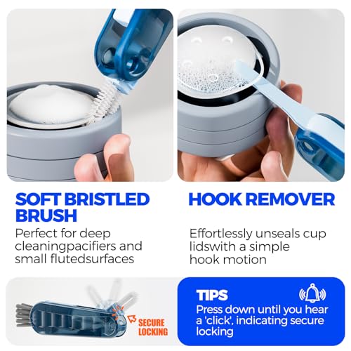 Image of Holikme 6 Pack 4 in 1 Cup Lid Cleaning Brush 3 Straws Bottle Brush,Navy | 4 in 1 Cup Lid Cleaning Brush Multifunctional Bottle Brush, Silicone Cup Lid Gap Cleaner, Bristle Crevice Cleaning Brush