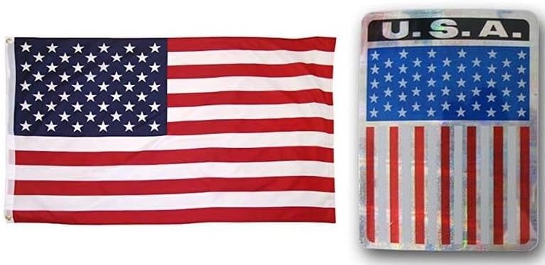 Deluxe Combo Set USA American Vertical 3x5 3x5 Flag and 3"x4" Decal by Lumaglow