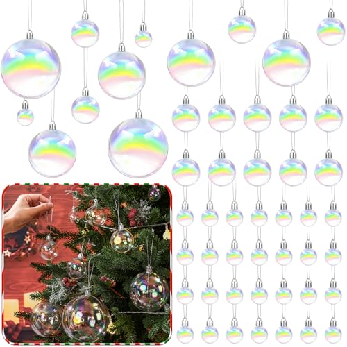 Wettarn WETTARN-NBGDTE563 50 Pcs Christmas Iridescent Ornaments Balls 1.2'' 2'' 3.2'' 4'' Transparent Diy Shatterproof Hanging Christmas Rainbow Christmas Tree Halloween Witch Magic Cauldron Bubbles Decor cover