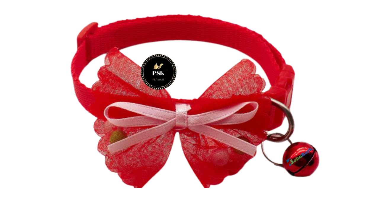 PSK PET MART 10mm Adjustable Cat Collars Cute Bow-tie with Bell, Safety Identification Collars for Puppy, Kitten and Small Pets Polyester Nylon (Red) (B0C87HV2YS) Amazon Price History, Amazon Price Tracker