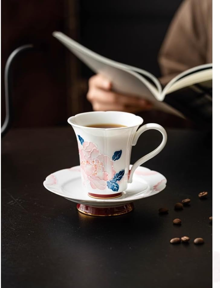 Hand-Painted Gold-Trimmed Coffee Cup Saucer – Ceramic Tea Mug-set2