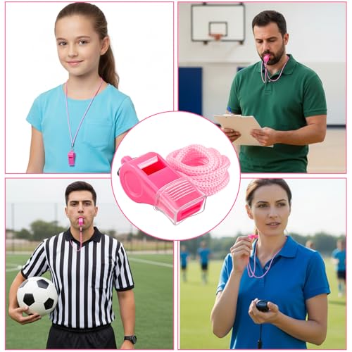 Molain 4 PCS Pink Whistles for Coaches, Plastic Sports Emergency Whistles with Lanyard and Mouthpiece Loud Crisp Sound for Coaches Teachers Referees Lifeguards Dog Training Outdoor Safety - Thumbnail 3