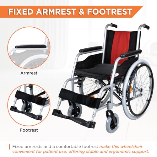 Image of Vissco Superio Aluminium Wheelchair Foldable, Lightweight with Heavy Duty Wheels and Plastic Rim, for Elderly and Patients, Portable and Travel-Friendly, Durable Frame