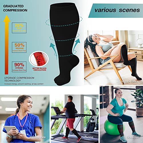Iseasoo 3 Pairs Plus Size Compression Socks 20-30 Mmhg For Men And Women,Wide Calf Extra Large Socks,Prevent Swelling, Pain（ (2Xl, Black) #TOP1