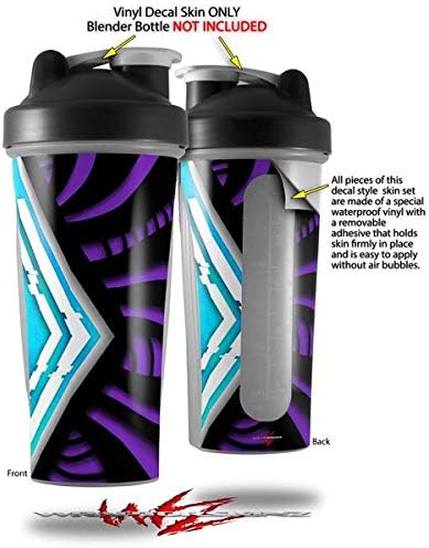 Miniatura 2 de La envoltura de piel estilo calcomanía funciona con botella de licuadora de 28 onzas, olas negras, verde azulado neón y morado (paquete no incluido)