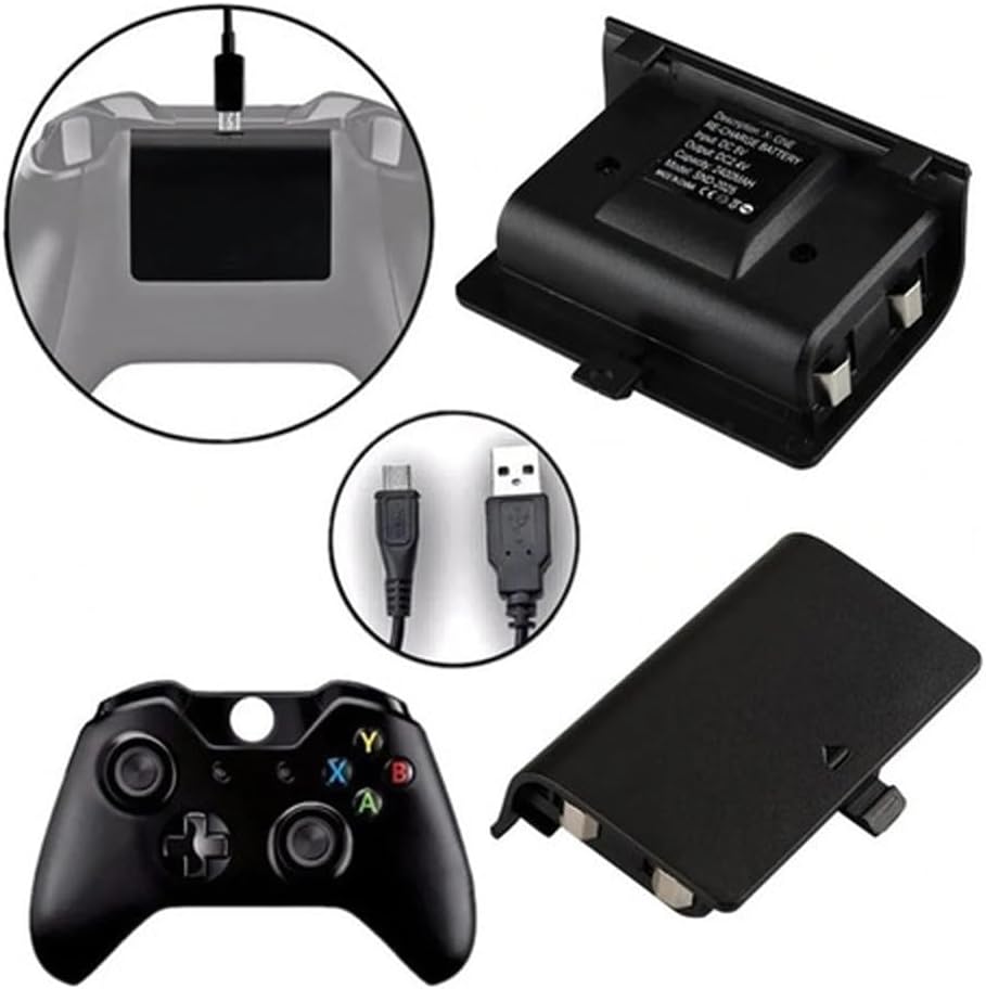 800mAh Black Rechargeable Battery + USB Charger Cable Compatible with Xbox One S/X Controller