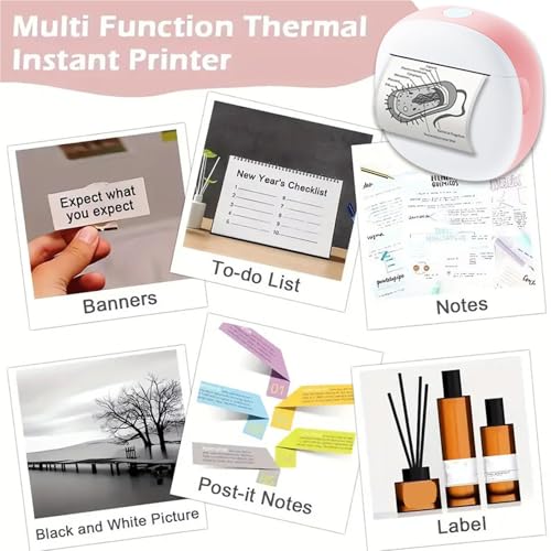 Image of Portable Thermal Printer, Compact Lightweight Inkless Smudge Proof Thermal Label Printer, Student Study Tool with WalkPrint App Support for Students Professionals On the Go (Pink)