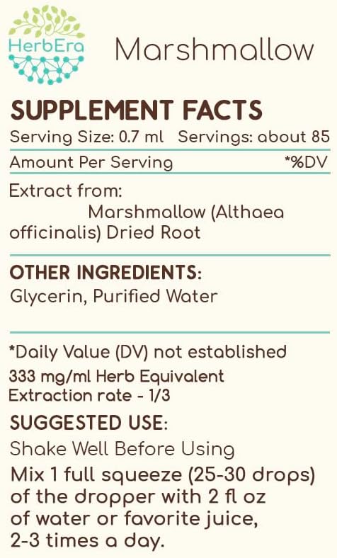 Miniatura 3 de HerbEra Marshmallow B60 - Tintura de extracto de hierbas sin alcohol, gotas líquidas concentradas de malvavisco natural (Althaea Officinalis) (2