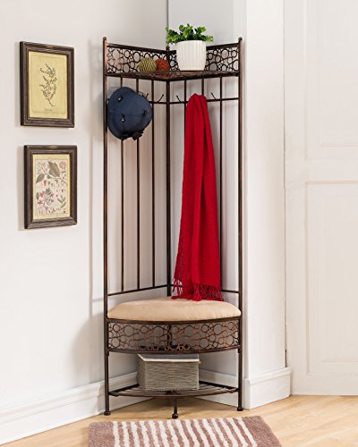 Kings Brand Furniture - Banco de almacenamiento con esquina de metal de cobre cepillado para entrada y pasillo con perchero Cover