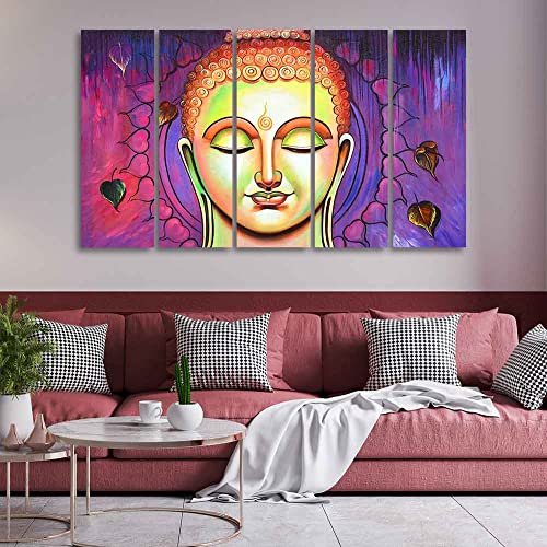 Image of VIBECRAFTS Spiritual Buddha Meditating Wall Painting Five Pieces For Home|Office|Living Room|Gift (PTVC5Pcs4 8594)