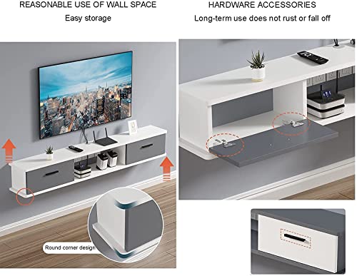 Meuble TV flottant 140cm étagère rangement suspendue salon - 5
