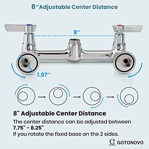 Gotonovo Wall Mount Kitchen Faucet 8 Inch Center Adjustable Polish Chrome 9 Inch Swing Spout Sink Mount Kitchen Sink Faucet Double Handles Kitchen Commercial Sink Utility Mixer Tap With Converter #TOP6