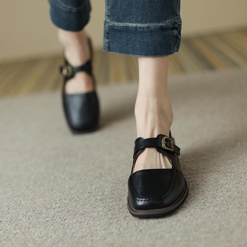 Cozivwaiy Mary Jane Shoes Women Soft Ballet Flats Comfortable Square Toe Buckle Strap Business Casual Shoes2