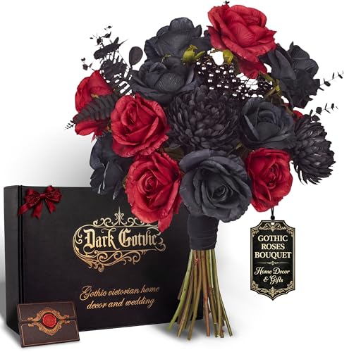 Dark Gotvic Gothic Roses Bouquet – Black and Red Artificial