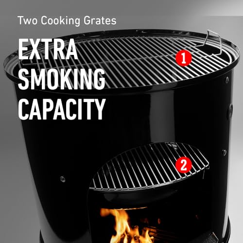 Image of Weber Smokey Mountain Cooker 22-Inch Charcoal Smoker - Outdoor BBQ Smoker with Dual Cooking Grates, Porcelain‑Enameled Kettle & Temperature Control Dampers