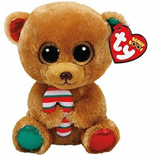 TY 37251 Bear Bella-Bär mit Zuckerstange, 24cm, mit Glitzeraugen, Glubschi's, Beanie Boo's, X-Mas limitiert, Mehrfarbig