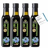 Kräuterland Schwarzkümmelöl 4X250ml (1000ml), ungefiltert, Omega 3-6-9, naturrein ohne Zusatzstoffe, hoher Thymoquinine, vegan, mild, kaltgepresst, mühlenfrisch aus unsrer hessischen Ölmühle