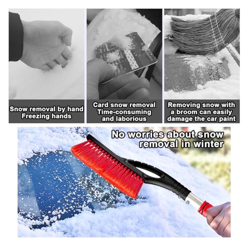 JOYCOURT 27\" Car Snow Brush and Ice Scraper - Aluminum Snow Removal Tool with Ergonomic Foam Grip - Detachable Ice Scraper for Car Windshield and Window - Ice Shovel Tool Car Winter Accessories (Red)