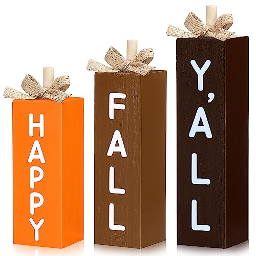 3 Pcs Fall Decorations for Home Fall Table Block Signs Thanksgiving Tiered Tray Decor Thanksgiving Wooden Tabletop Decorations for Autumn Harvest Office Shelf Desk Kitchen Party Supplies