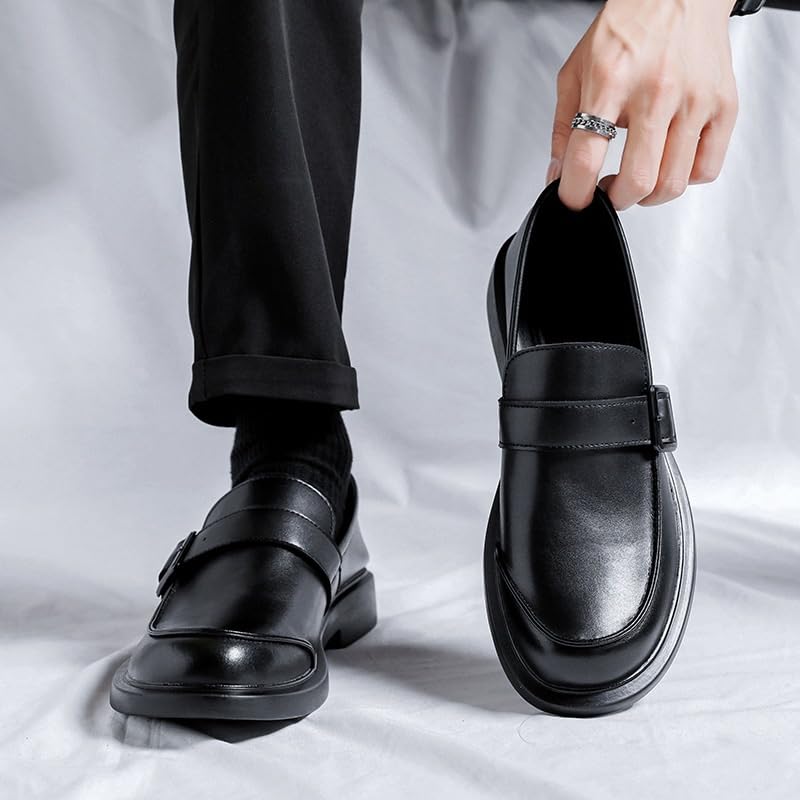 Men's Dress Oxford Calfskin Leather Fashion Slip-on Plain Toe Classic Business Party Wedding Low Top Casual Monk3