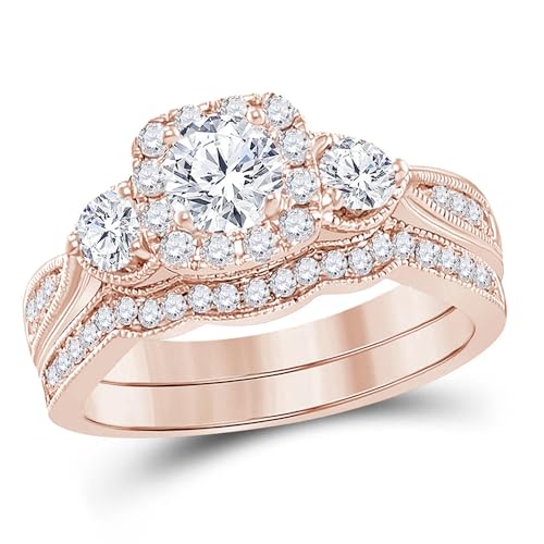 925 Sterling Silver/10K/14K/18K Gold 1.86 Carat(ctw) Halo Round-Cut 3 Stone Moissanite Wedding Ring Set,Promise Anniversary Bridal Engagement Ring set for Women,Size 4-12