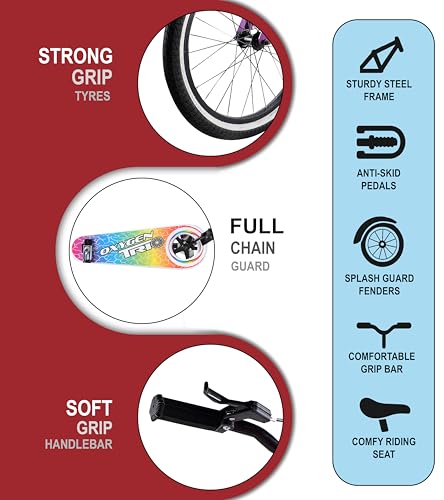 Image of OXYGEN Trio 20T Kids Bicycle for Boys & Girls 5-10 Years, 20 Inch Single Speed Cycle with Training Wheels, Basket, Rear Carrier, High Tensile Steel Frame, Front & Rear Brakes, Red, Semi-Assembled
