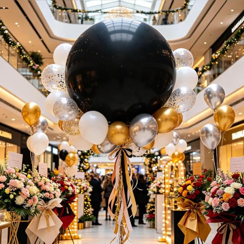 Image of 5Pcs Black Big Balloons 36 Inch, Round Large Latex Party Balloons for Birthday Wedding Decorations