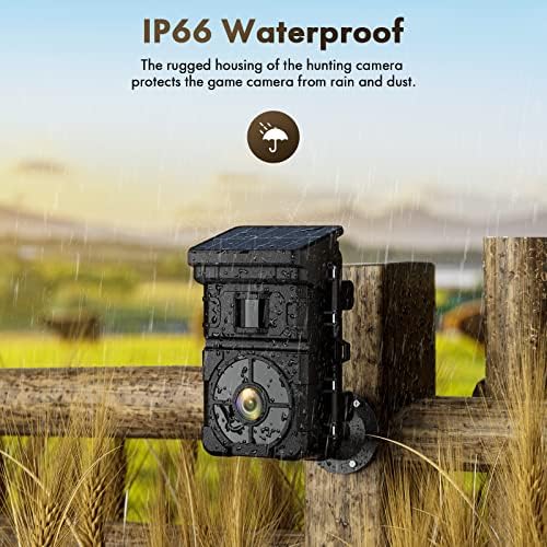 Solar Wildlife Camera 24MP 1080p, 2500mAh Built-in Lithium Battery Rechargeable Game Wildlife Hunting Cameras 0.1s Trigger Time with 120° Detection Angle Night Vision Motion Activated