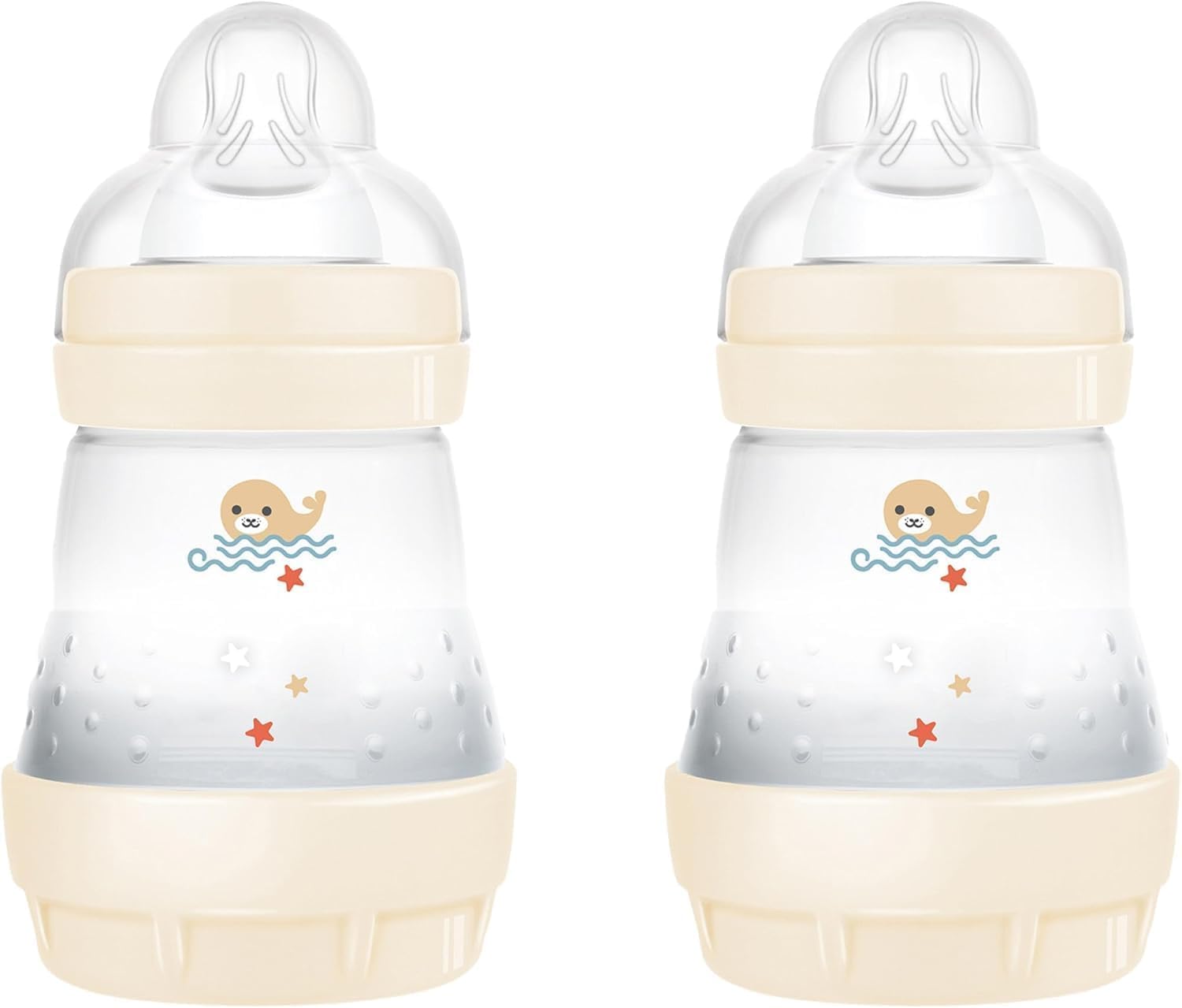 MAM Biberon Easy Start 160 ml (Set da 2), Kit da 2 biberon anticolica per allattamento misto che riduce le bolle d'aria e il rischio di coliche, Accessori neonati con tettarella misura 1, Beige