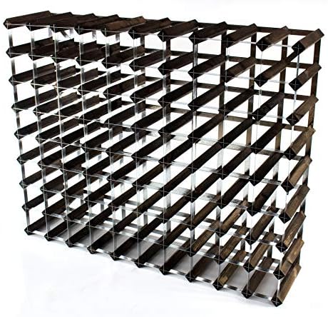 Classic 90 Bottle Dark Oak Stained Wood and galvanised Metal Wine Rack Ready Assembled