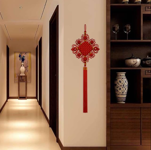 Nœud Chinois géant de 160cm avec pompon rouge traditionnel pour salon