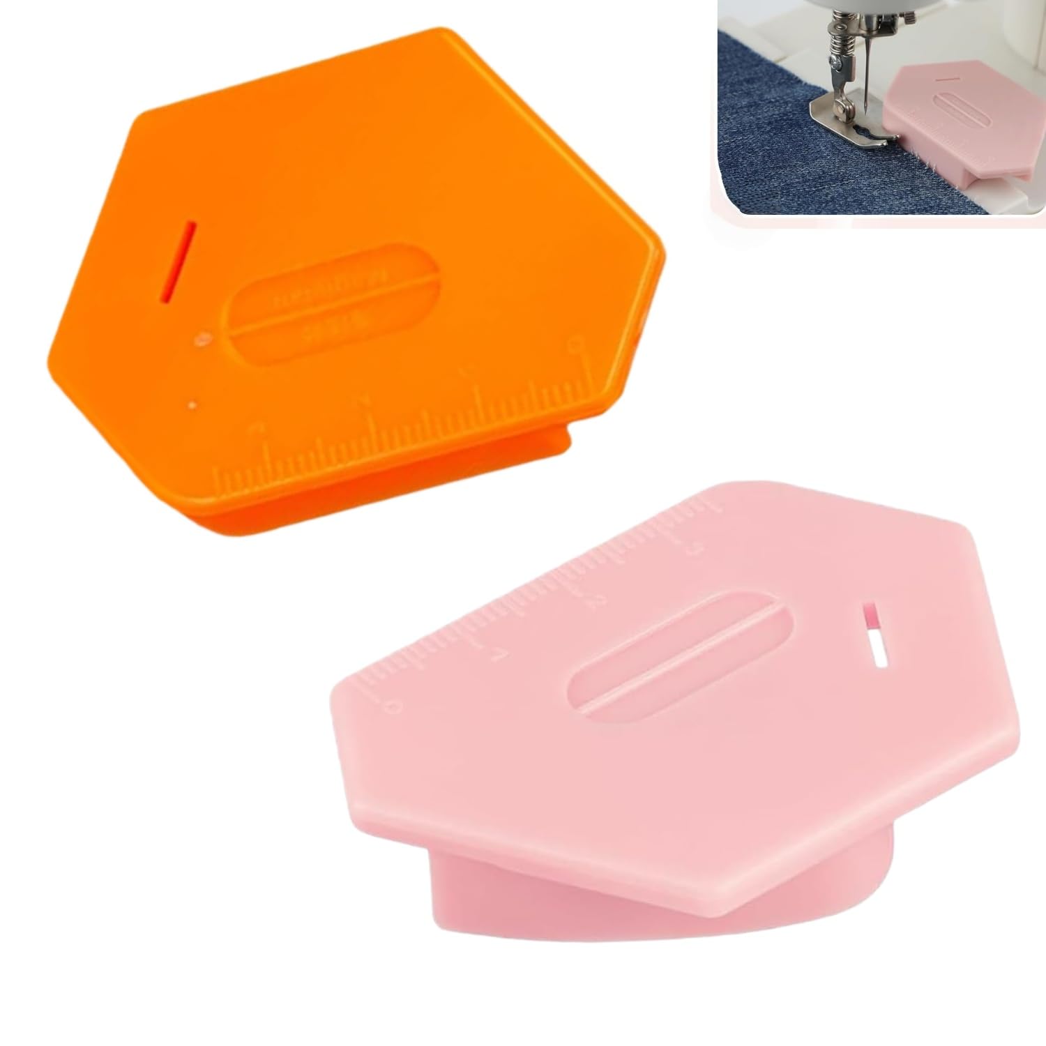 Zpeiran 2-Piece Magnetic Seam Guide for Sewing Machine Multifunctional Polygonal Hemmer Guide with Scale for Straight & Curved Stitching